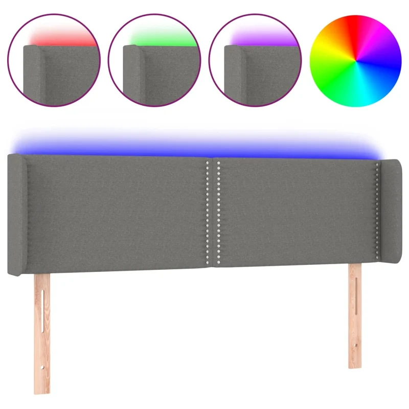 Tête de lit accessoire couchage chambre à coucher meuble à LED 147 x 16 x 78/88 cm tissu gris foncé TDL0201134