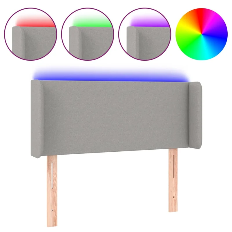 Tête de lit accessoire couchage chambre à coucher meuble à LED 103 x 16 x 78/88 cm tissu gris clair TDL0201423