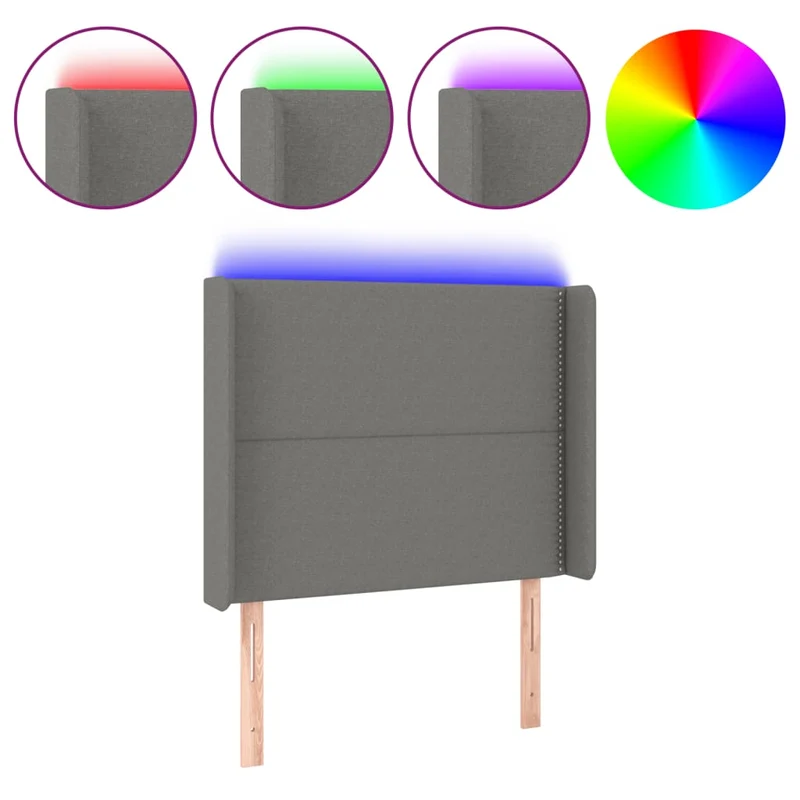 Tête de lit accessoire couchage chambre à coucher meuble à LED 103 x 16 x 118/128 cm tissu gris foncé TDL0201183