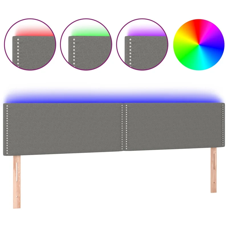 Tête de lit accessoire couchage chambre à coucher meuble à LED 200 x 5 x 78/88 cm tissu gris foncé TDL0201077