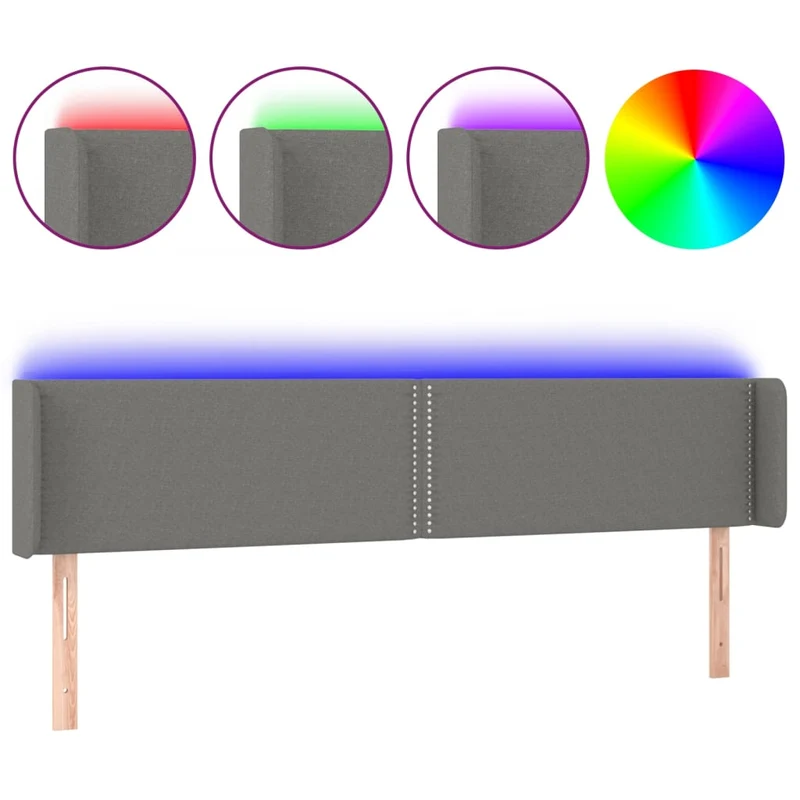 Tête de lit accessoire couchage chambre à coucher meuble à LED 203 x 16 x 78/88 cm tissu gris foncé TDL0201058