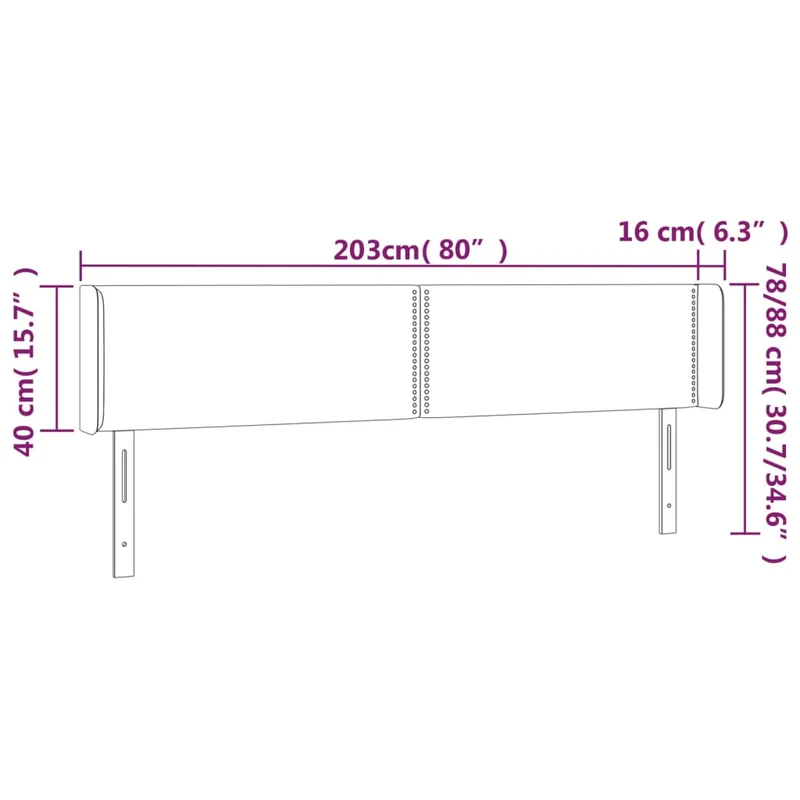 Tête de lit accessoire couchage chambre à coucher meuble à LED 203 x 16 x 78/88 cm tissu gris foncé TDL0201058