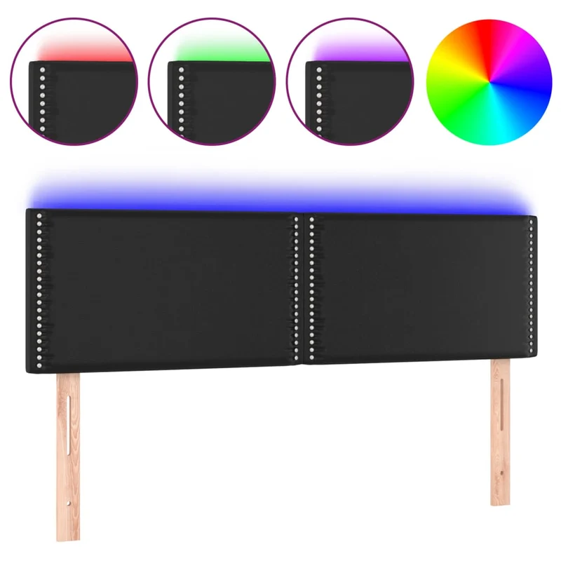 Tête de lit accessoire couchage chambre à coucher meuble à LED 144 x 5 x 78/88 cm synthétique noir TDL0200711