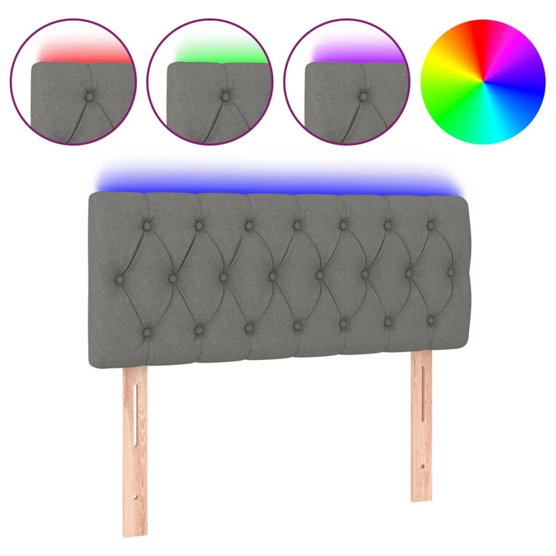 Tête de lit accessoire couchage chambre à coucher meuble à LED 90 x 7 x 78/88 cm tissu gris foncé TDL0200989