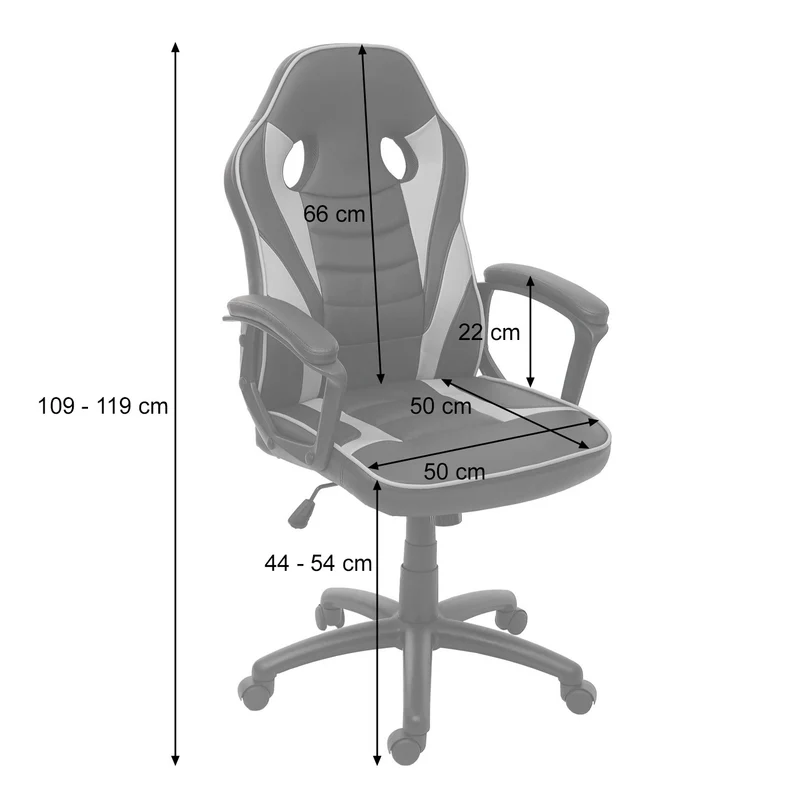 Fauteuil chaise de bureau gamer sur roulettes forme ergonomique pivotant hauteur réglable synthétique noir/blanc 04_0001840