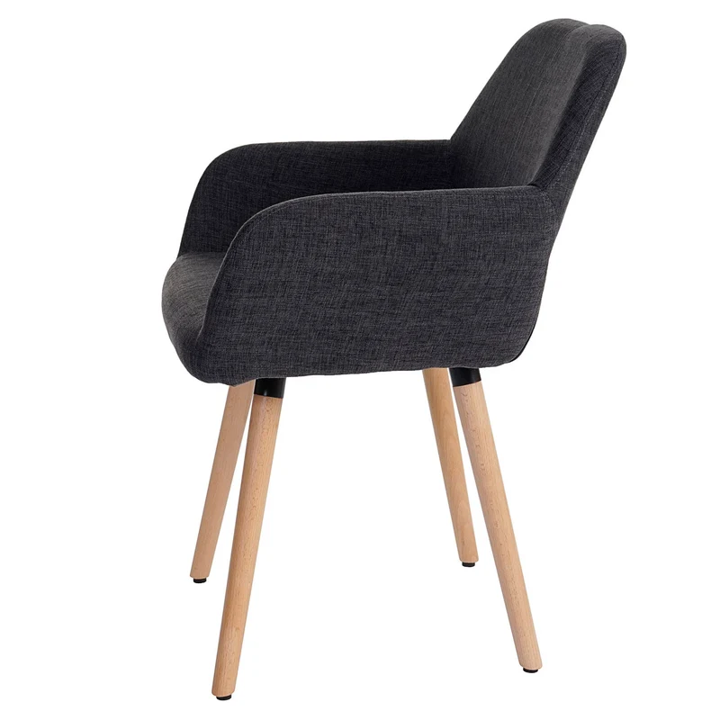 Chaise de salle à manger bureau visiteur sans roulette design rétro en tissu gris foncé pied en bois clair 04_0002147