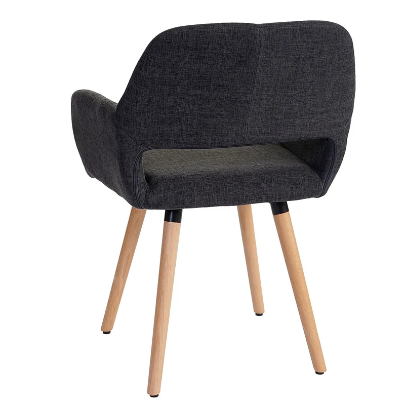 Chaise de salle à manger bureau visiteur sans roulette design rétro en tissu gris foncé pied en bois clair 04_0002147