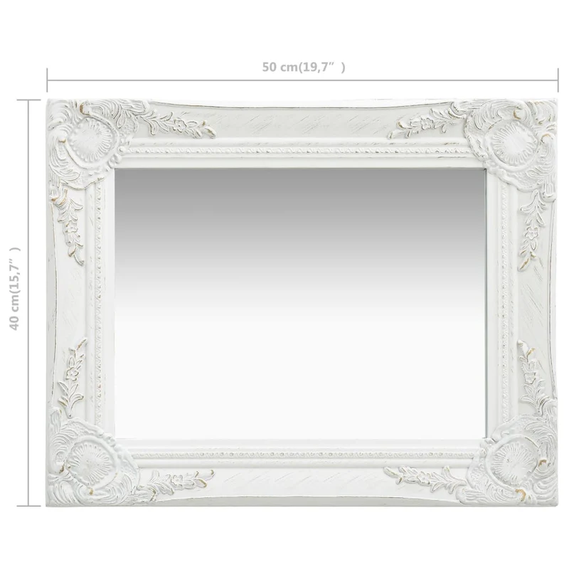 Miroir mural rectangulaire style baroque 50x40 cm Blanc DEC022850