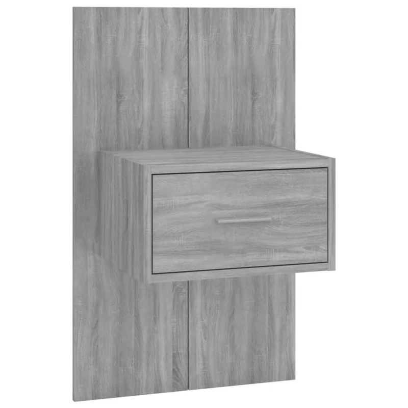 Tête de lit accessoire couchage chambre à coucher meuble avec chevet intégré étagère MDF gris TDL0205808
