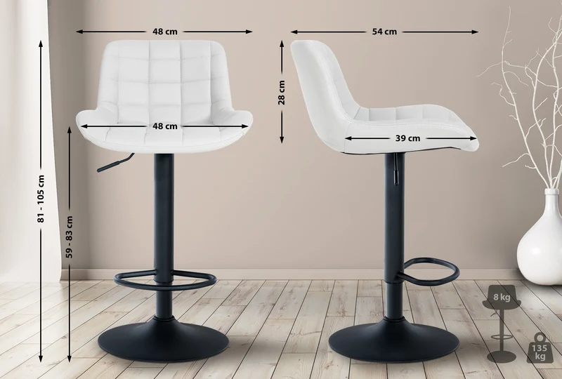 Tabouret de bar x1 structure métallique noir assise en PVC blanc avec surpiqûres 10_0005443