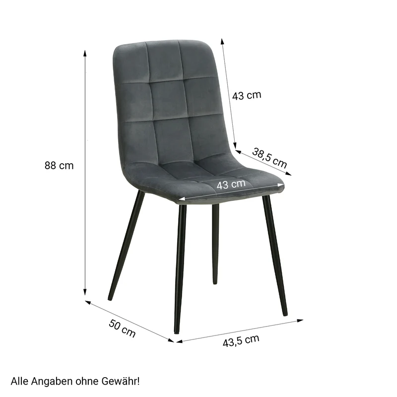 Lot de 2 chaises de salle à manger cuisine confortable et moderne en tissu velours gris pieds en métal noir CDS06102