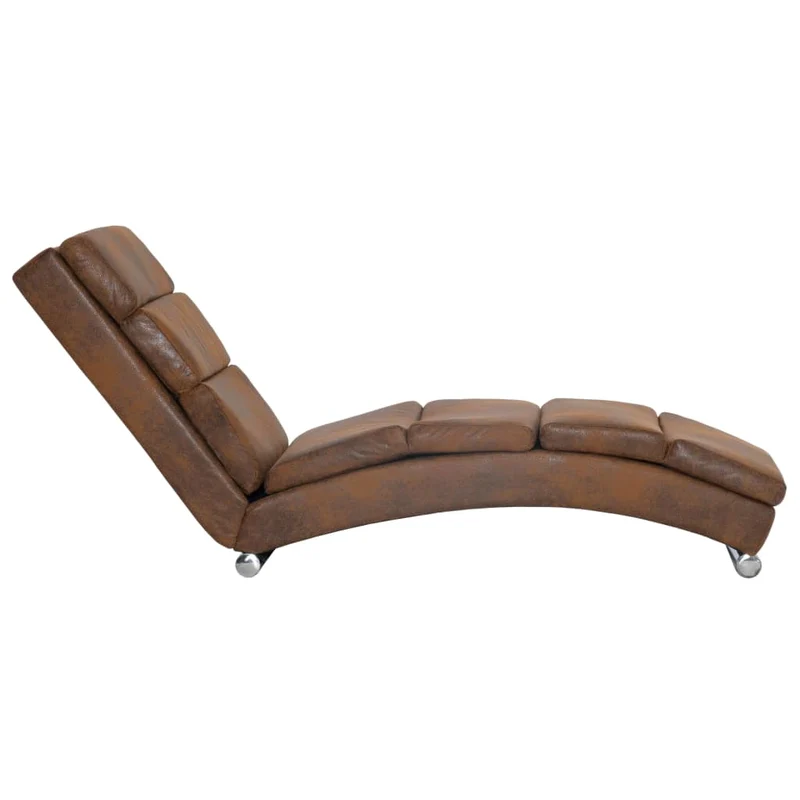 Méridienne chaise longue canapé pour intérieur en PVC aspect daim marron DEC026201