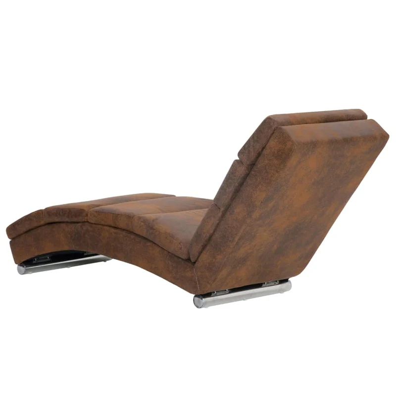 Méridienne chaise longue canapé pour intérieur en PVC aspect daim marron DEC026201