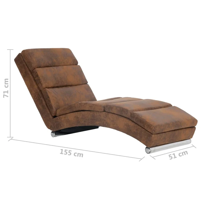 Méridienne chaise longue canapé pour intérieur en PVC aspect daim marron DEC026201