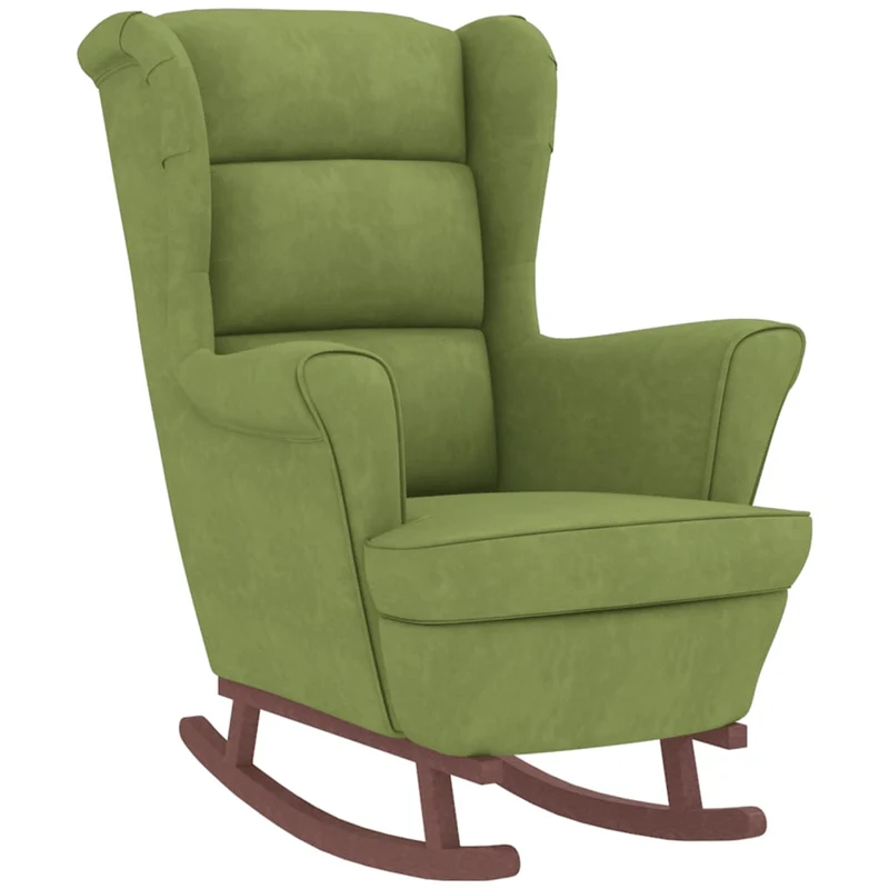 Fauteuil à bascule d'allaitement rembourré relax pour salon avec pieds en bois et repose-pieds tissu vert clair vert DEC028768