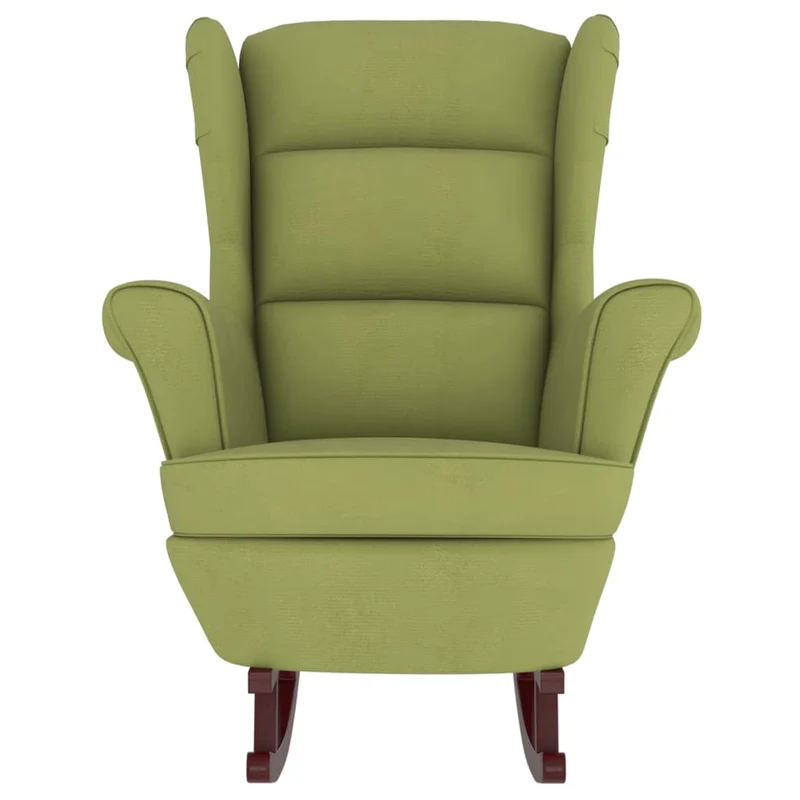 Fauteuil à bascule d'allaitement rembourré relax pour salon avec pieds en bois et repose-pieds tissu vert clair vert DEC028768