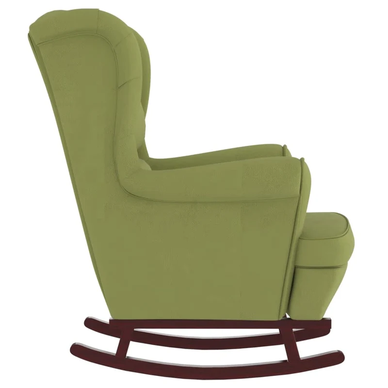 Fauteuil à bascule d'allaitement rembourré relax pour salon avec pieds en bois et repose-pieds tissu vert clair vert DEC028768