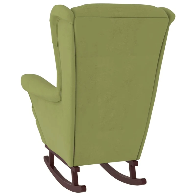 Fauteuil à bascule d'allaitement rembourré relax pour salon avec pieds en bois et repose-pieds tissu vert clair vert DEC028768