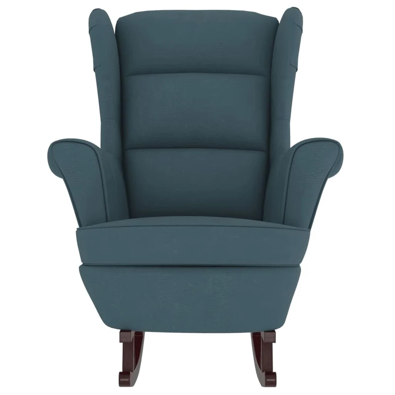 Fauteuil à bascule d'allaitement rembourré relax pour salon avec pieds en bois et repose-pieds en velours bleu DEC028750