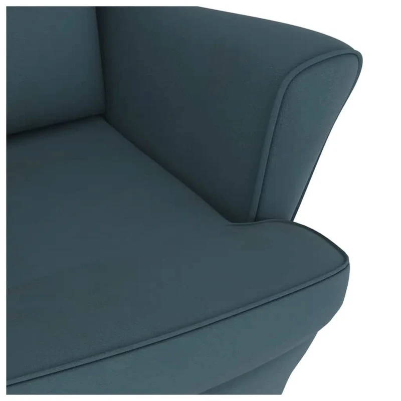 Fauteuil à bascule d'allaitement rembourré relax pour salon avec pieds en bois et repose-pieds en velours bleu DEC028750