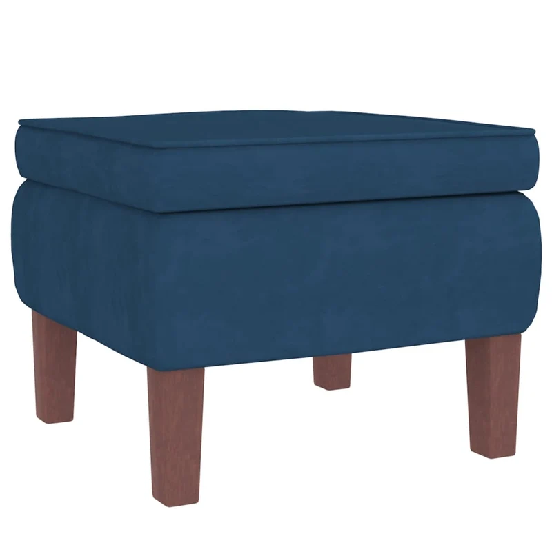 Fauteuil à bascule d'allaitement rembourré relax pour salon avec pieds en bois et repose-pieds en velours bleu DEC028750