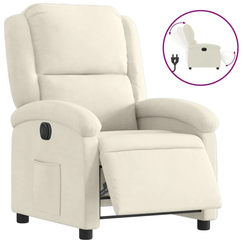 Fauteuil relax TV fonction d'inclinaison électrique très confortable en velours crème DEC028296