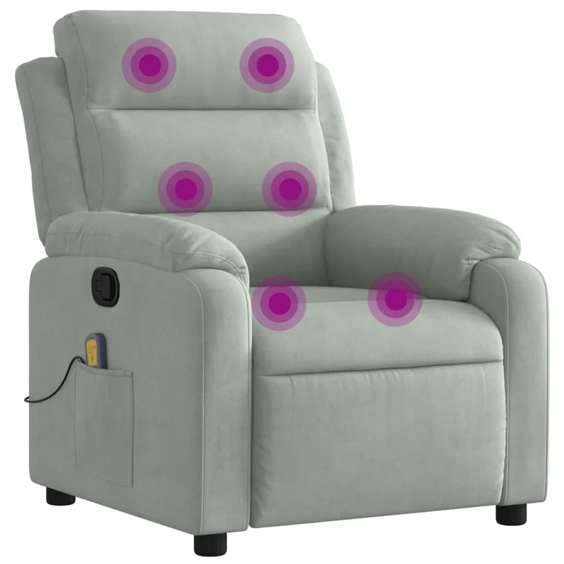 Fauteuil de relaxation TV fonction d'inclinaison manuelle 6 points de massage en velours gris clair DEC026933