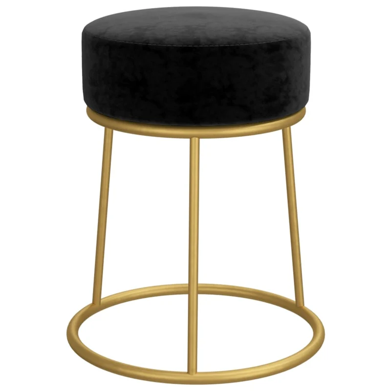 Tabouret assise rond 30 x 38 cm en velours noir et fer doré DEC026374