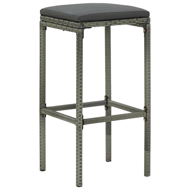 Lot de 3 tabourets de bar avec coussins anthracite et résine tressée gris et acier DEC029577