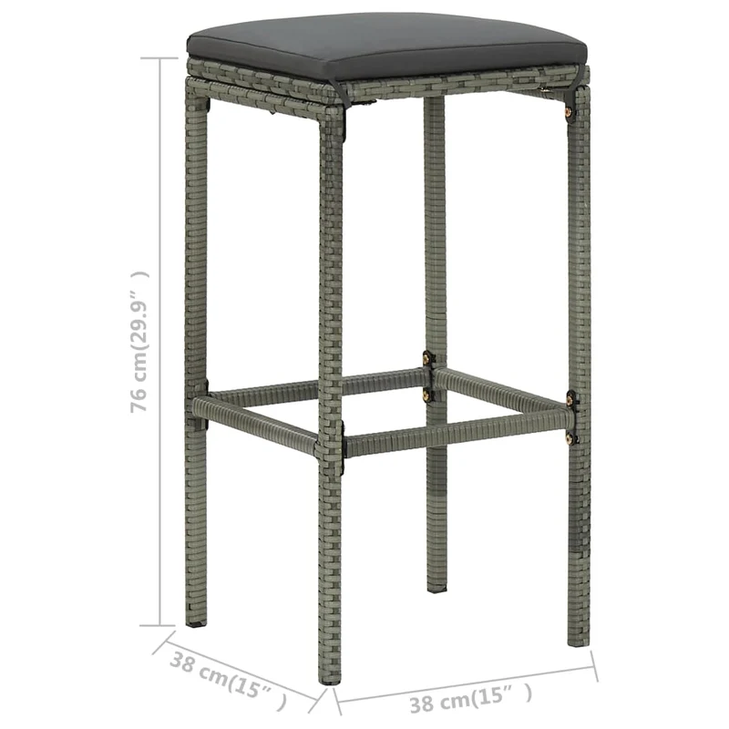 Lot de 3 tabourets de bar avec coussins anthracite et résine tressée gris et acier DEC029577