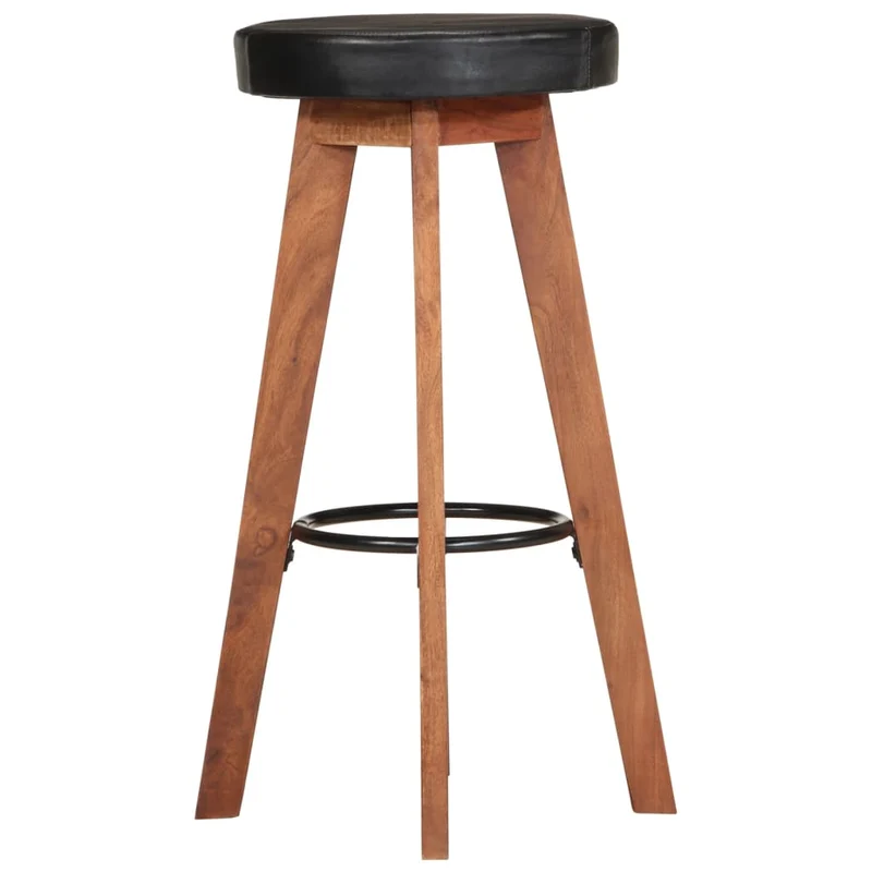 Lot de 2 tabourets de bar chaises hautes design rétro en cuir véritable noir et bois d'acacia DEC029567
