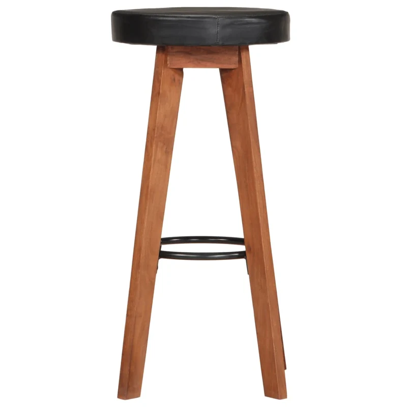 Lot de 2 tabourets de bar chaises hautes design rétro en cuir véritable noir et bois d'acacia DEC029567