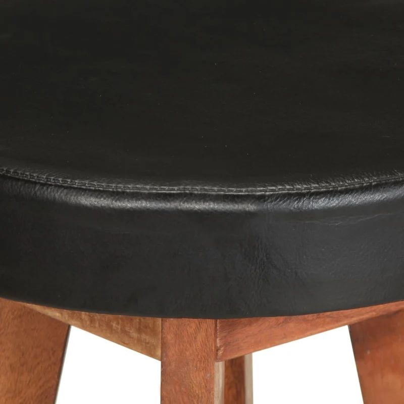 Lot de 2 tabourets de bar chaises hautes design rétro en cuir véritable noir et bois d'acacia DEC029567