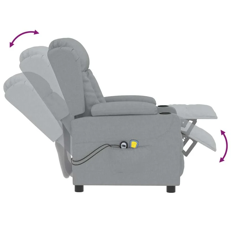 Fauteuil de relaxation avec fonction d'inclinaison électrique et massage en tissu gris clair DEC029295