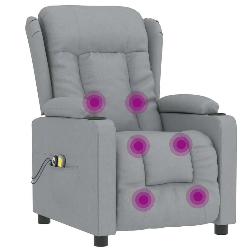 Fauteuil de relaxation avec fonction d'inclinaison électrique et massage en tissu gris clair DEC029295