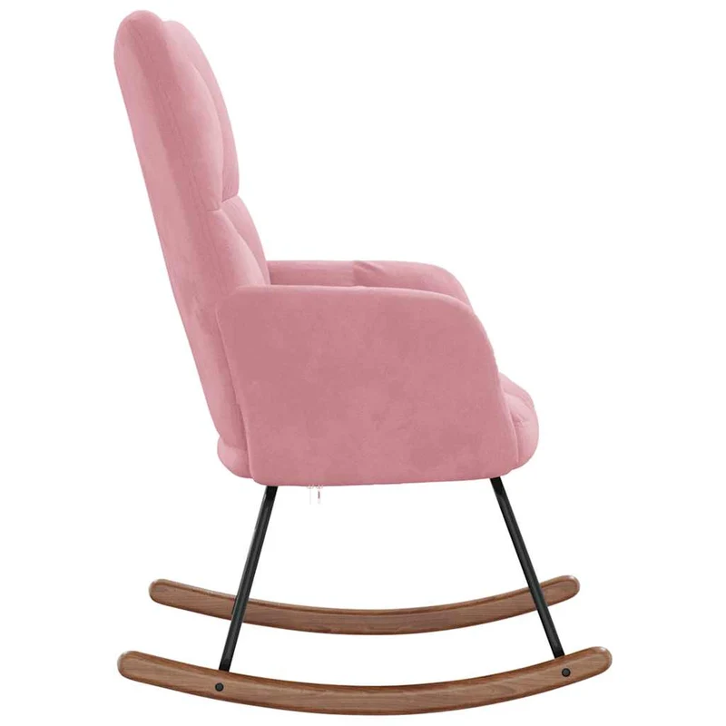 Fauteuil à bascule d'allaitement rembourré relax pour salon en velours rose DEC029071