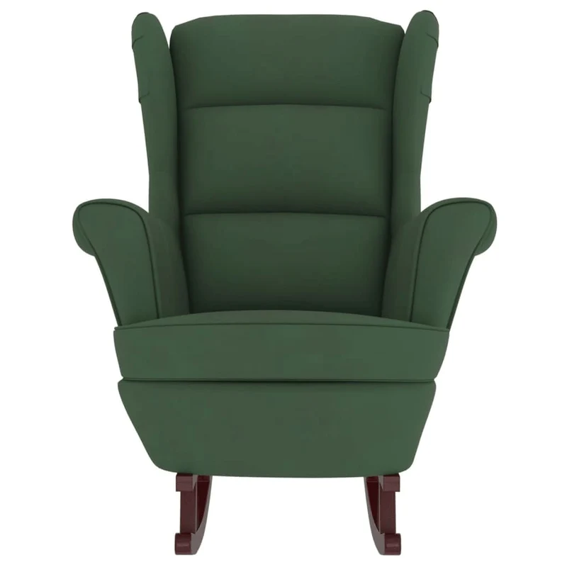 Fauteuil à bascule d'allaitement rembourré relax pour salon avec pieds en bois et repose-pieds tissu vert foncé DEC028770