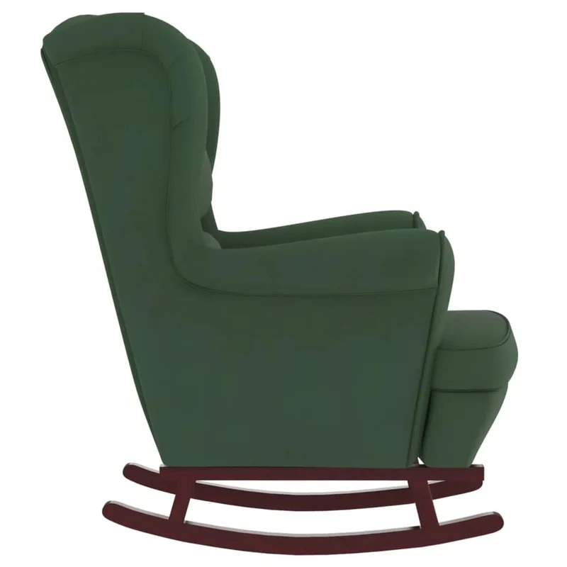 Fauteuil à bascule d'allaitement rembourré relax pour salon avec pieds en bois et repose-pieds tissu vert foncé DEC028770