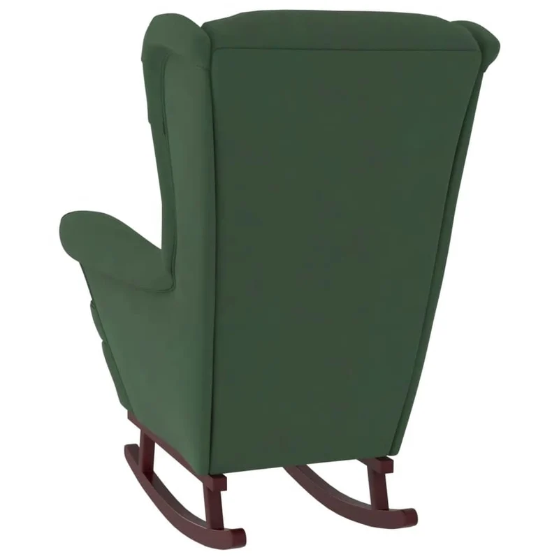 Fauteuil à bascule d'allaitement rembourré relax pour salon avec pieds en bois et repose-pieds tissu vert foncé DEC028770