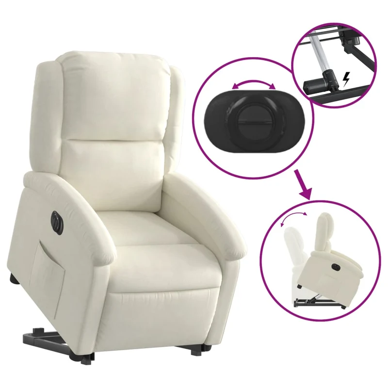 Fauteuil relax TV fonction de levage électrique très confortable en velours crème DEC028297