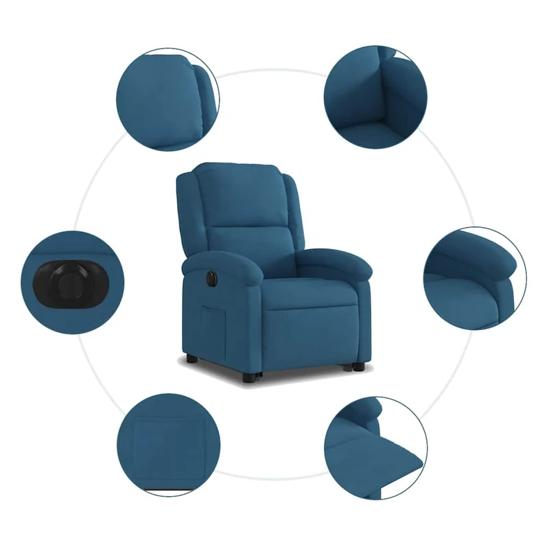 Fauteuil relax TV fonction de levage électrique très confortable en velours bleu DEC028241