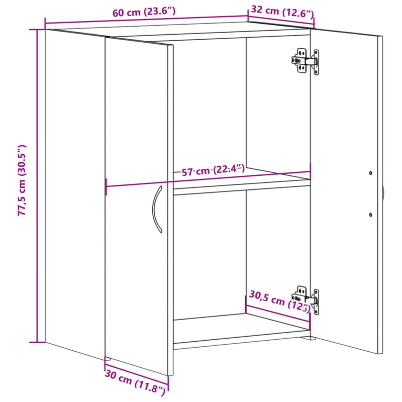Meuble de bureau armoire de rangement bureau en bois d'ingénierie gris 60 x 32 x 77,5 cm DEC024480