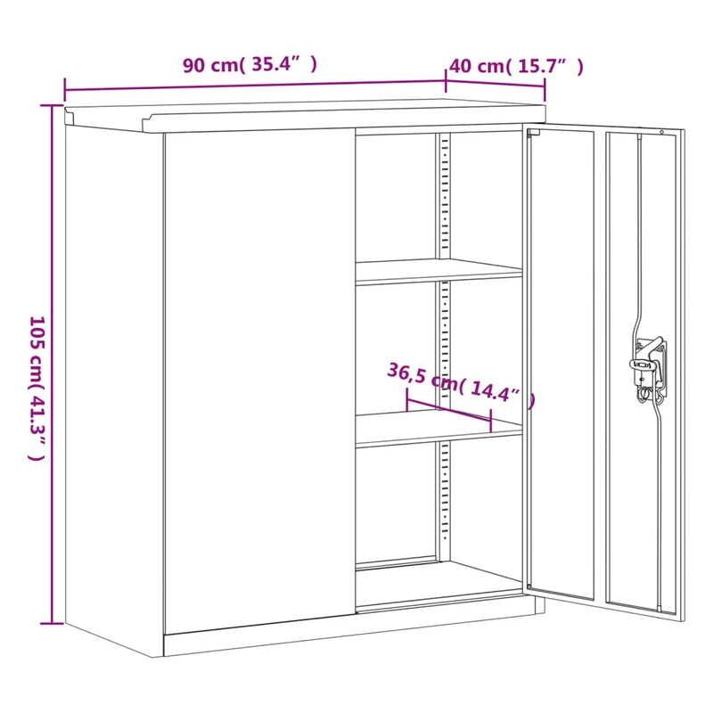 Caissons à tiroirs meuble de bureau avec étagères réglables portes verrouillables 90 x 40 x 105 cm acier gris DEC024539