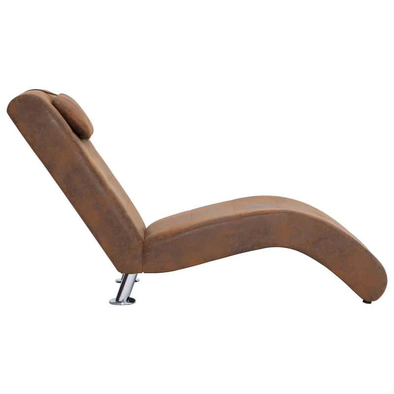 Méridienne chaise longue pour intérieur avec oreiller en PVC aspect daim brun DEC026110