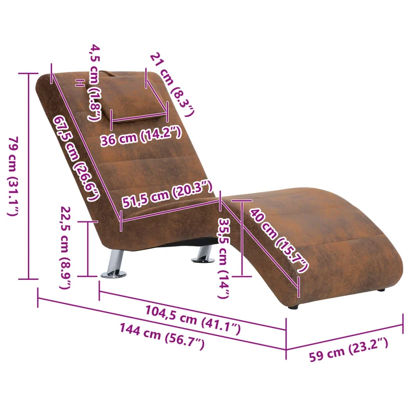 Méridienne chaise longue pour intérieur avec oreiller en PVC aspect daim brun DEC026110