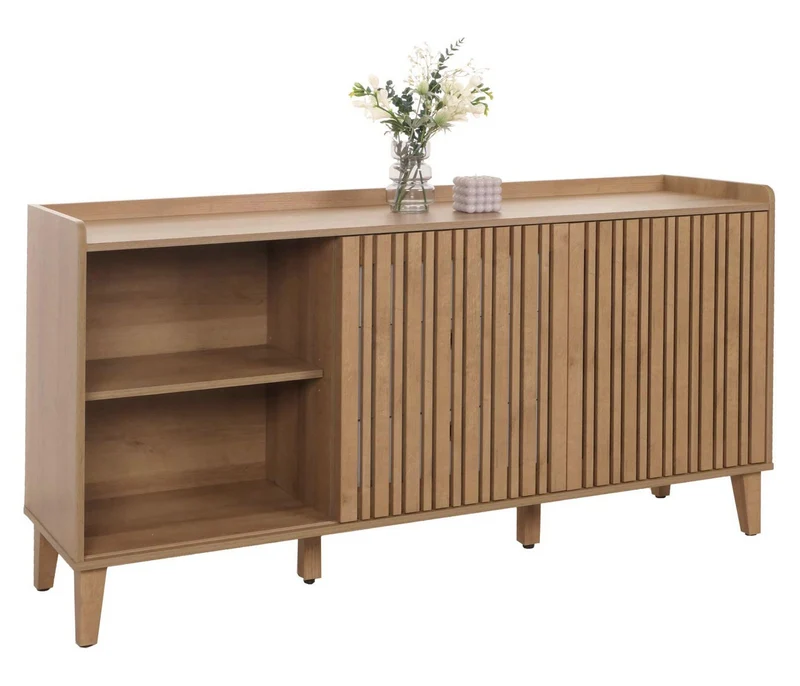 Buffet avec 4 compartiments de rangement et 3 tiroirs en bois de manguier 81x150x40 cm 04_0005998