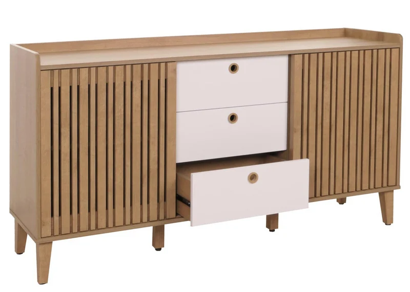 Buffet avec 4 compartiments de rangement et 3 tiroirs en bois de manguier 81x150x40 cm 04_0005998