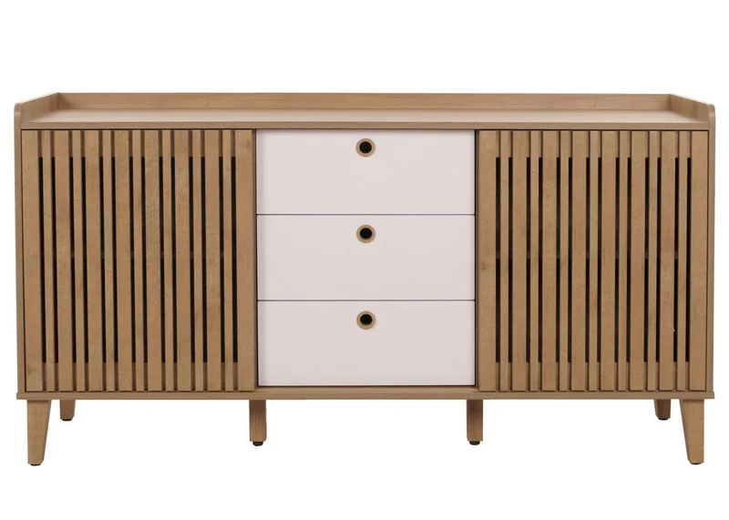 Buffet avec 4 compartiments de rangement et 3 tiroirs en bois de manguier 81x150x40 cm 04_0005998