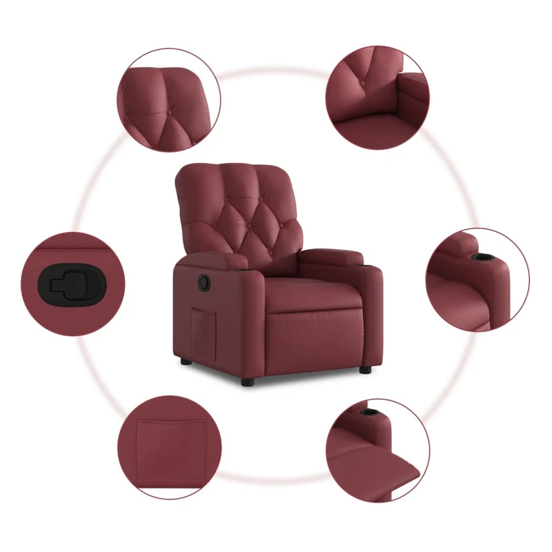 Fauteuil relax TV rembourrage confortable fonction d'inclinaison manuelle en PVC rouge bordeaux DEC028132