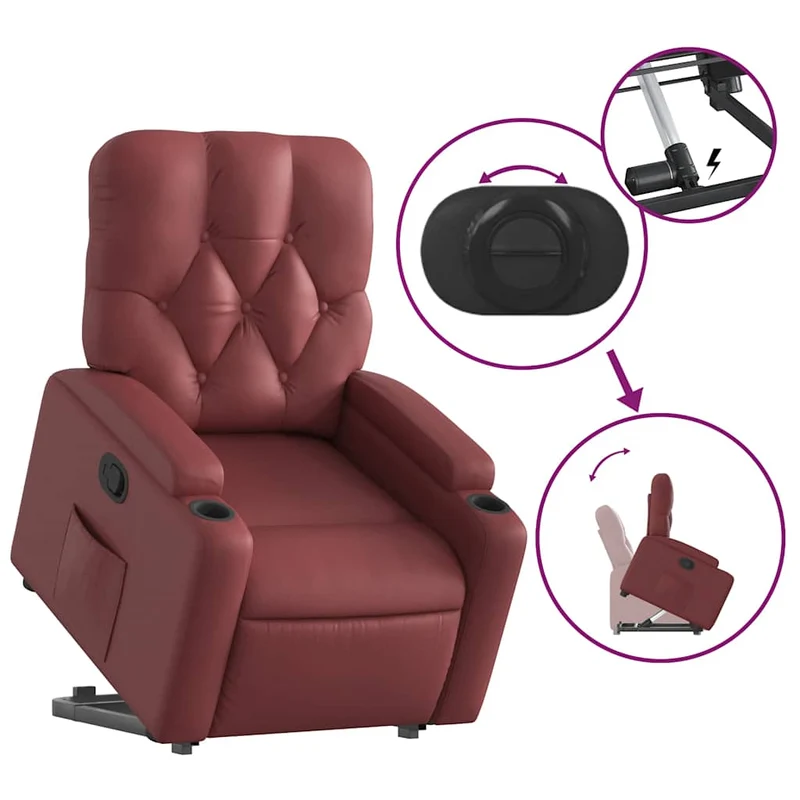 Fauteuil relax TV rembourrage confortable fonction de levage électrique en PVC rouge bordeaux DEC028133